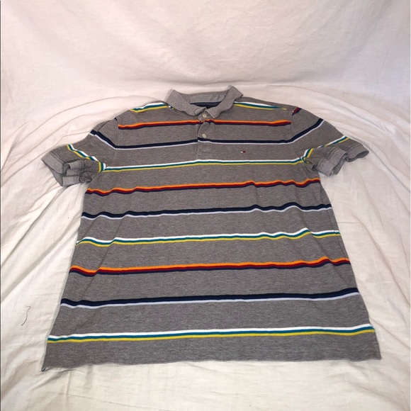 Tommy Hilfiger Other - Men’s Tommy Hilfiger Small Logo Striped Short Sleeve Polo Shirt Size XL Gray